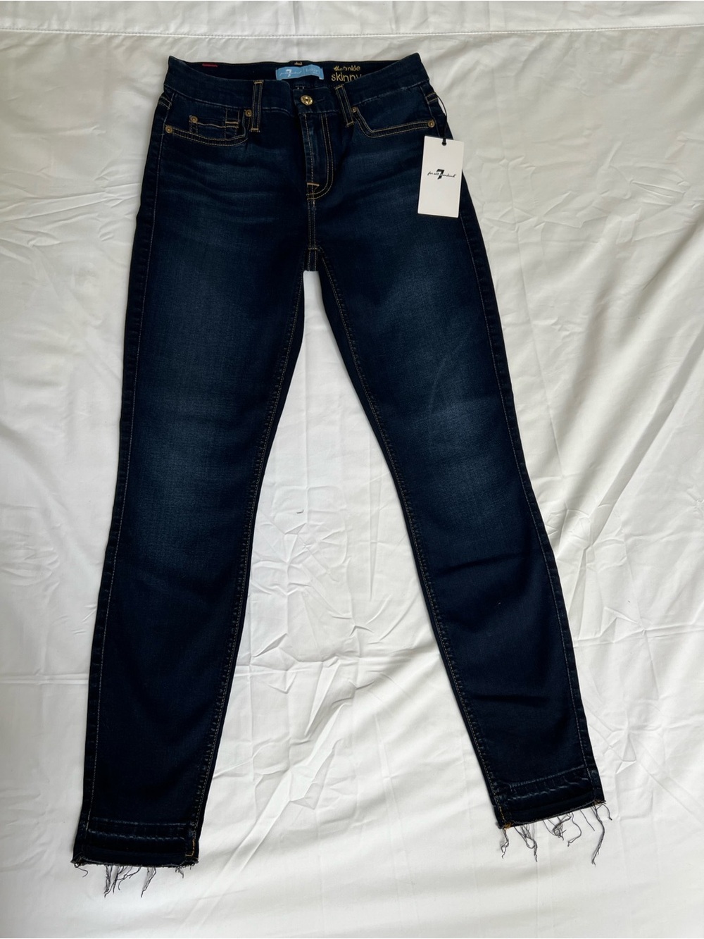 7 For All Mankind Dark Indigo Skinny Jeans with Frayed Hem women’s size 25
